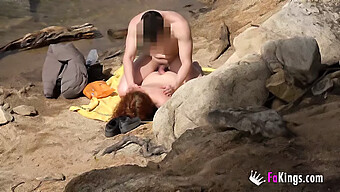 A European Redheaded Girl Receives A Facial Cumshot At The Seaside